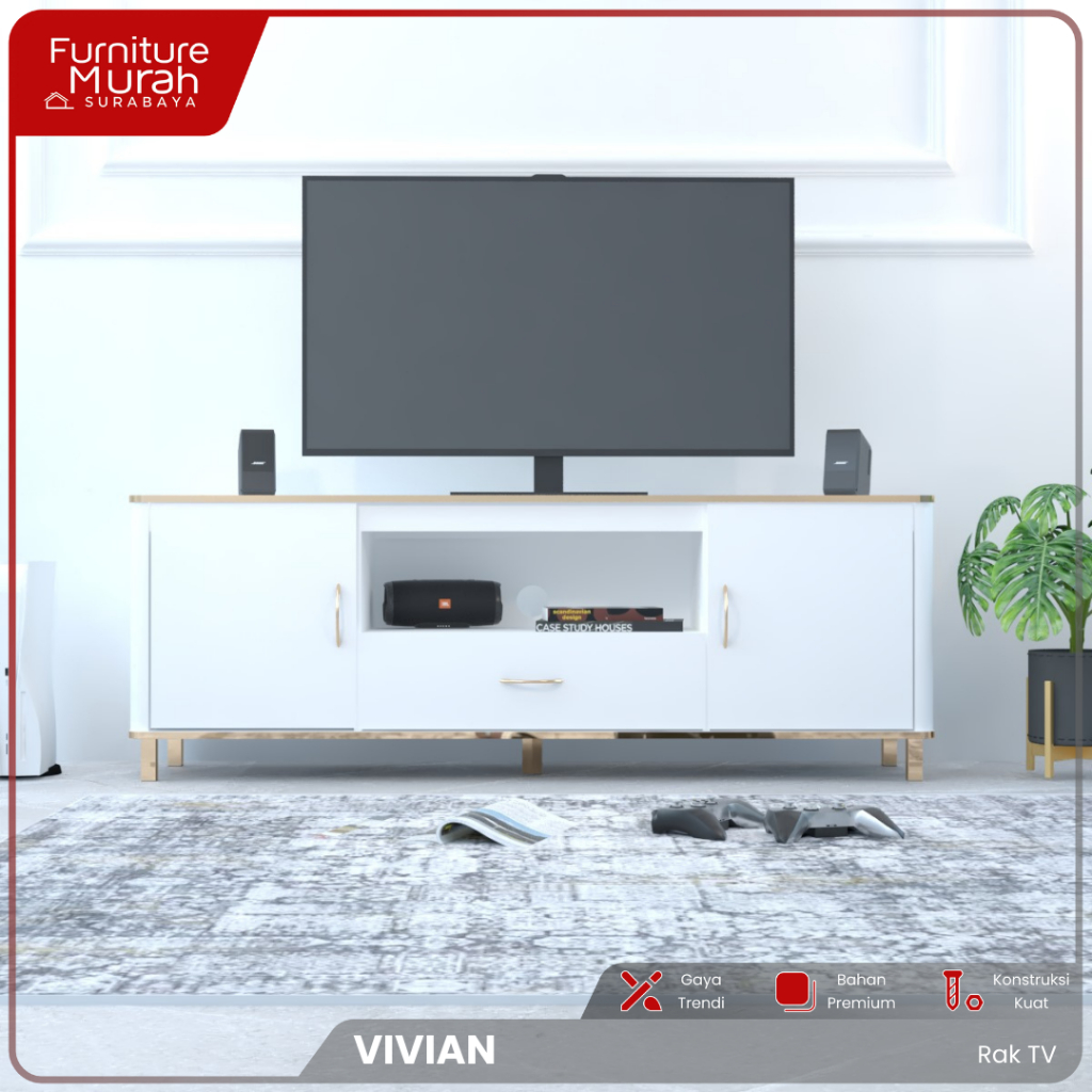Furniture Murah Surabaya - Trenz Furniture - Vivian Rak TV  Simple Minimalis Estetik Terlengkap