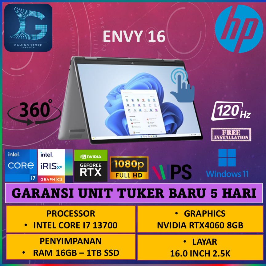 HP ENVY 16  I7 13700 RTX4060 8GB/ 16GB 1TB W11 16.0 2.5K 120HZ Touchscreen