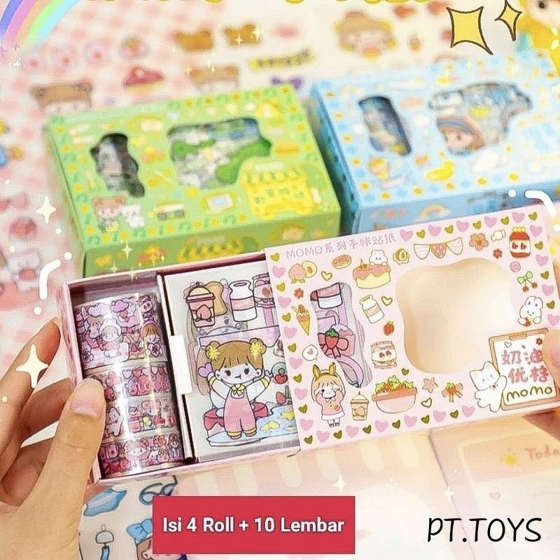 

- Stiker Momo / Stiker momo 4 Roll + 10 Lembar Stiker Set Box