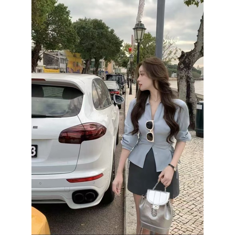 STELAN KEMEJA ROK MINI/ SETELAN CASUAL ROK MINI IMPORT