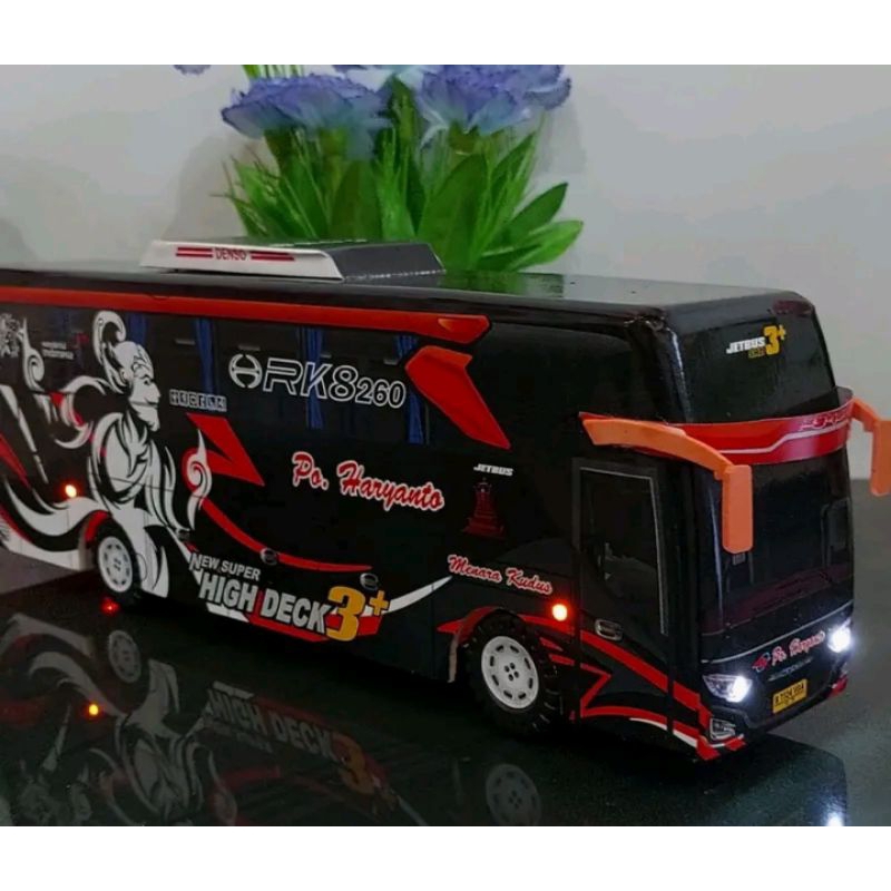 mainanan diecast bus basuri po haryanto livery hitam merah
