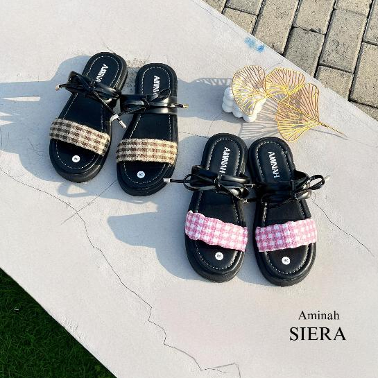 Aminah Siera Black Sendal Wanita Slop Premium Lucu Sandal Kekinian