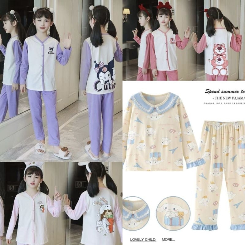 PP LEISURE PREMIUM KANCING CRINCLE USIA 4-11TAHUN Baju tidur import anak perempuan lengan panjang PP