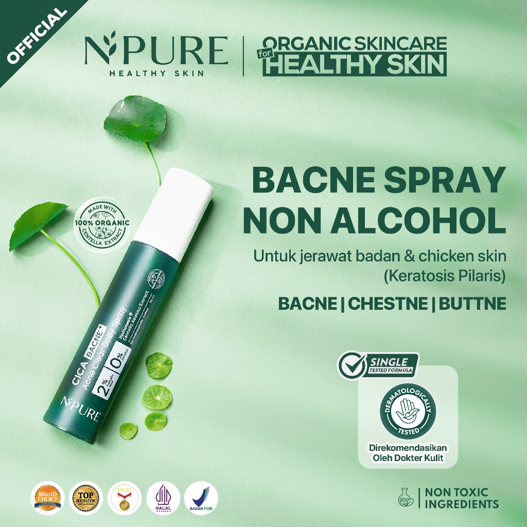 NPURE Bacne Spray /Jerawat Punggung & Badan / Chicken Skin / Keratosis Pilaris / Salicylic Acid 2% /