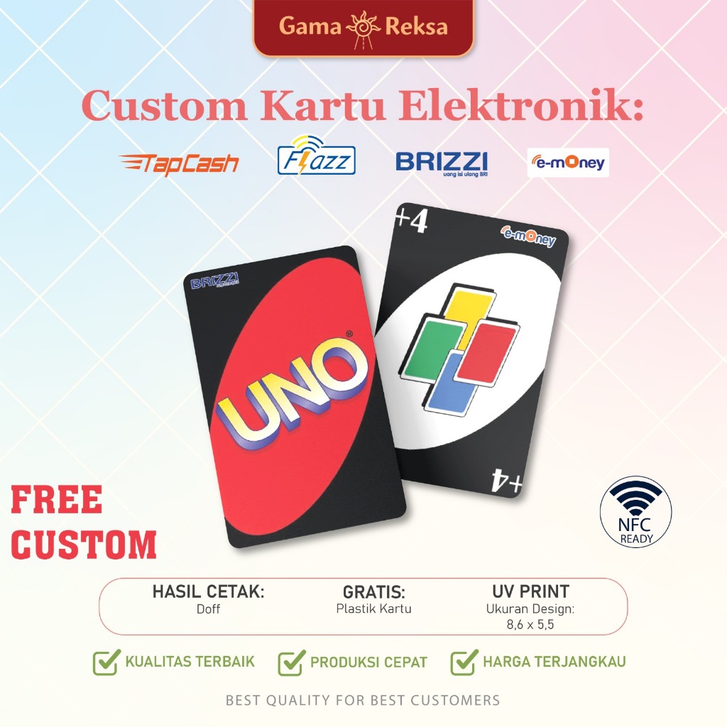 ( SEHARI JADI )  Emoney Etoll Mandiri Flazz Card Bca Nfc Custom Cetak Uv Print / Tema Uno