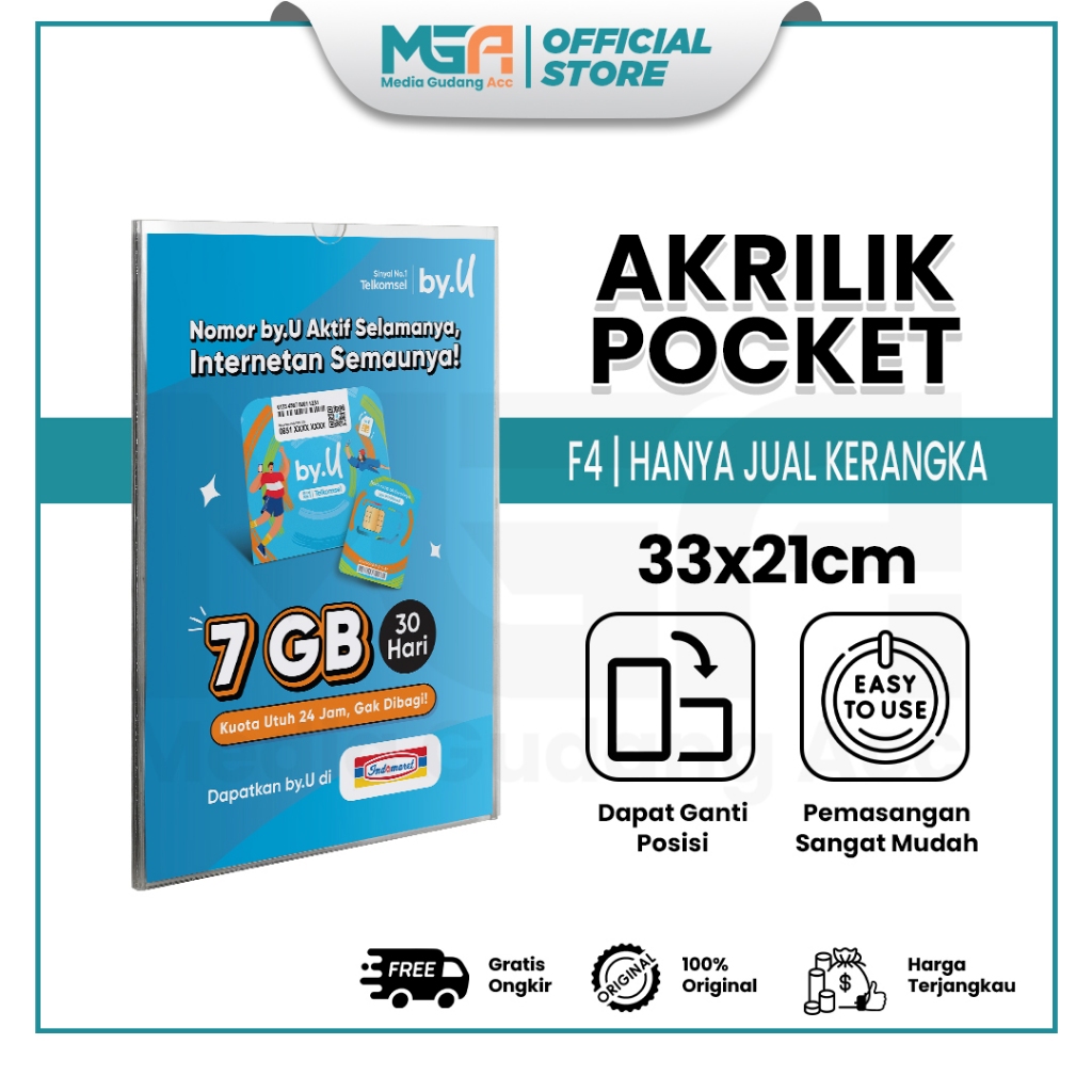 

SobatSaga Akrilik Pocket F4 2mm / Tempat Poster Tempel Dinding Akrilik - Sign Holder untuk Display