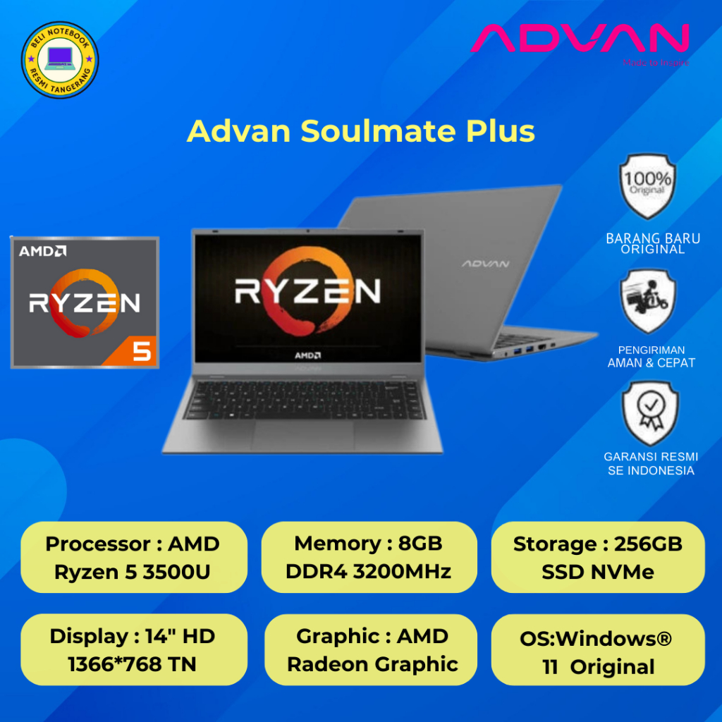 Advan Soulmate Plus – Grey [Ryzen 5 3500U-8GB-SSD 256GB]