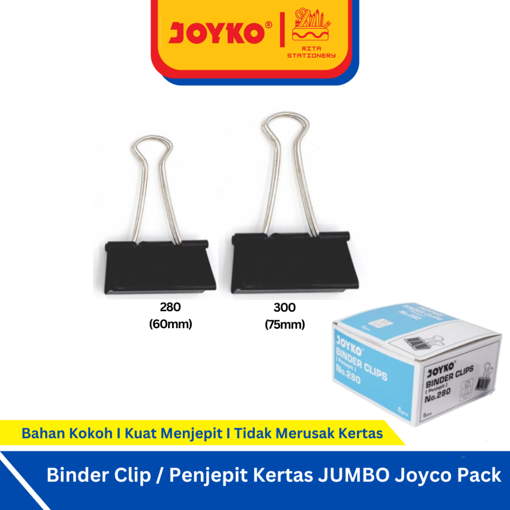 

Joyko Besar Binder Clip / Jepitan Kertas Hitam Jumbo 260 300 - 1 Pack Isi 6