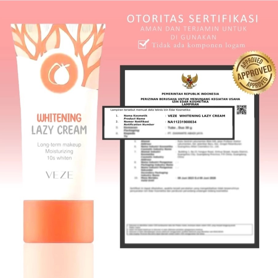Whitening Gluta Lazy Cream by Veze Krim Pelembab BPOM Perawatan Wajah Glowing Siang Malam
