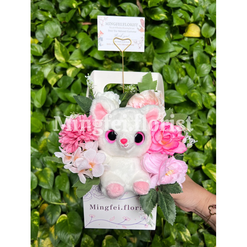 Flouna in the box (Boneka Rubah Pink/ Fox Pink) + Packing (Bouquet/Buket/Karang Bunga)