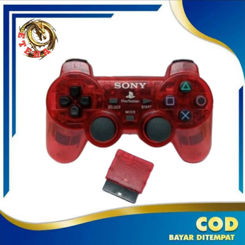 Stik Stick PS2 Wireless Original Pabrik Transparan Merah