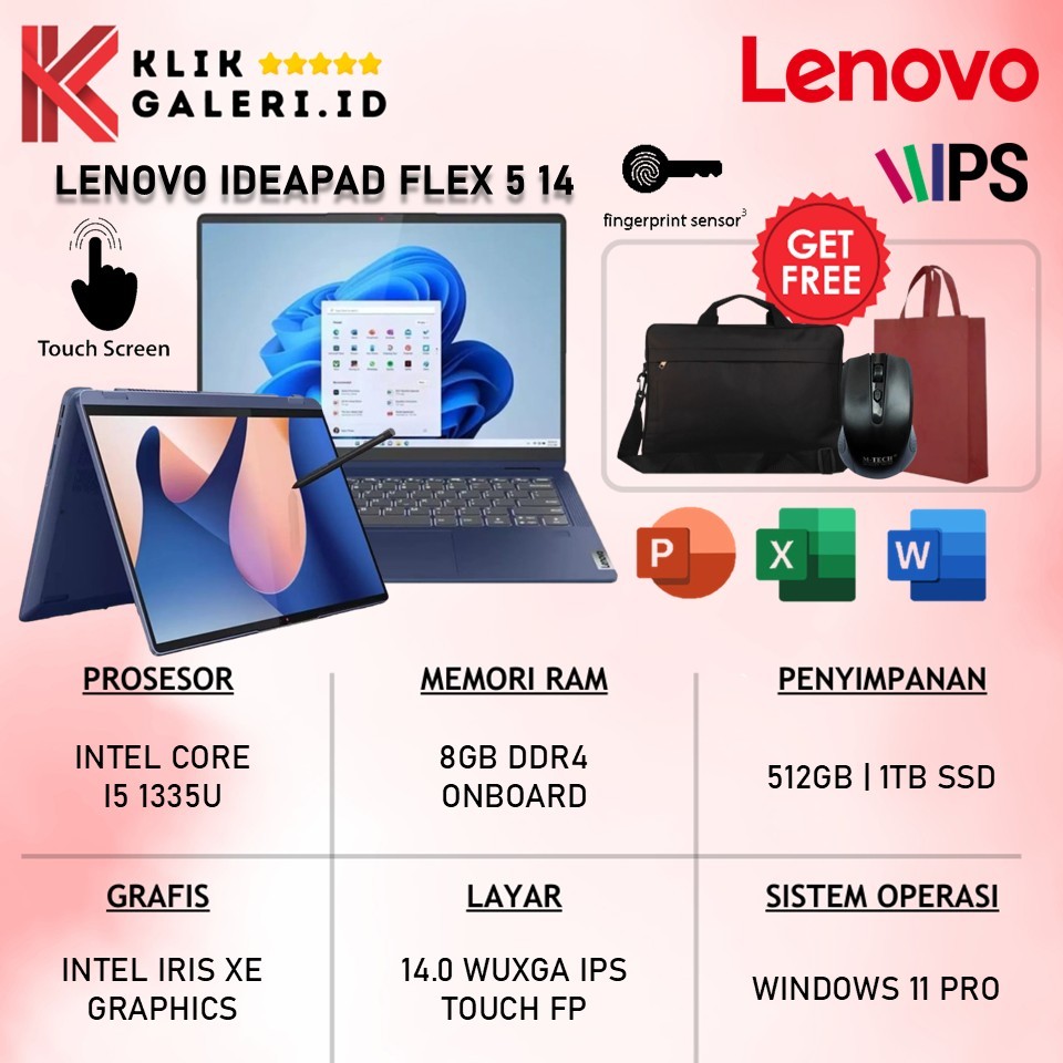 Laptop Lenovo IdeaPad Flex 5 14 Intel i5 1335U 16GB 1TB WUXGA IPS Touchscreen Windows 11 Home