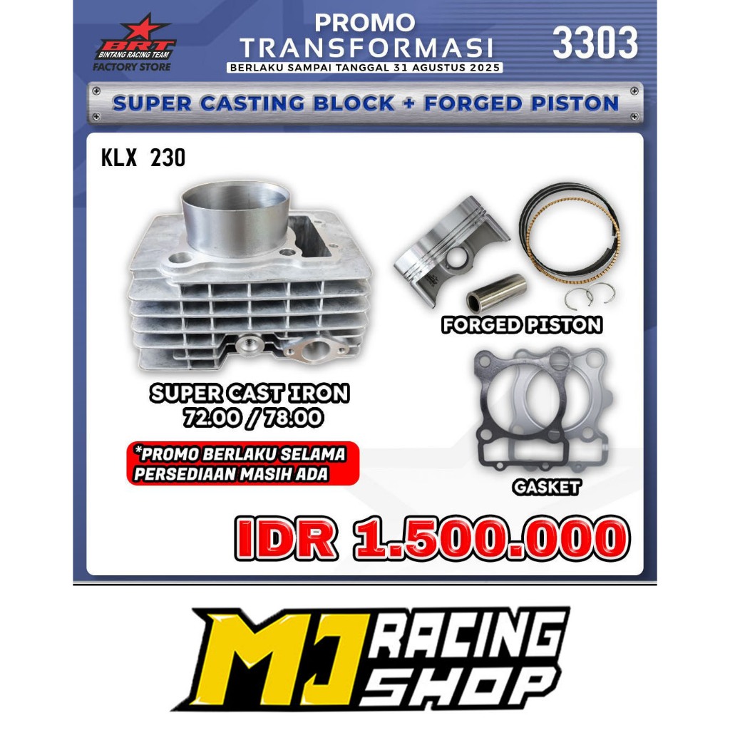 BLOK PISTON BRT KLX 230 72mm 78mm SUPER CASTING BLOCK FORGED PISTON