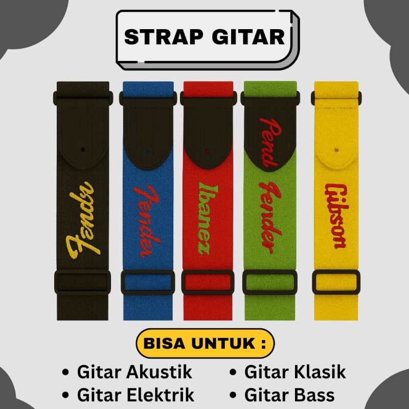 Strap Gitar Akustik Elektrik Listrik Klasik Bass Murah Tebal Panjang Anti Slip Motif Warna Warni