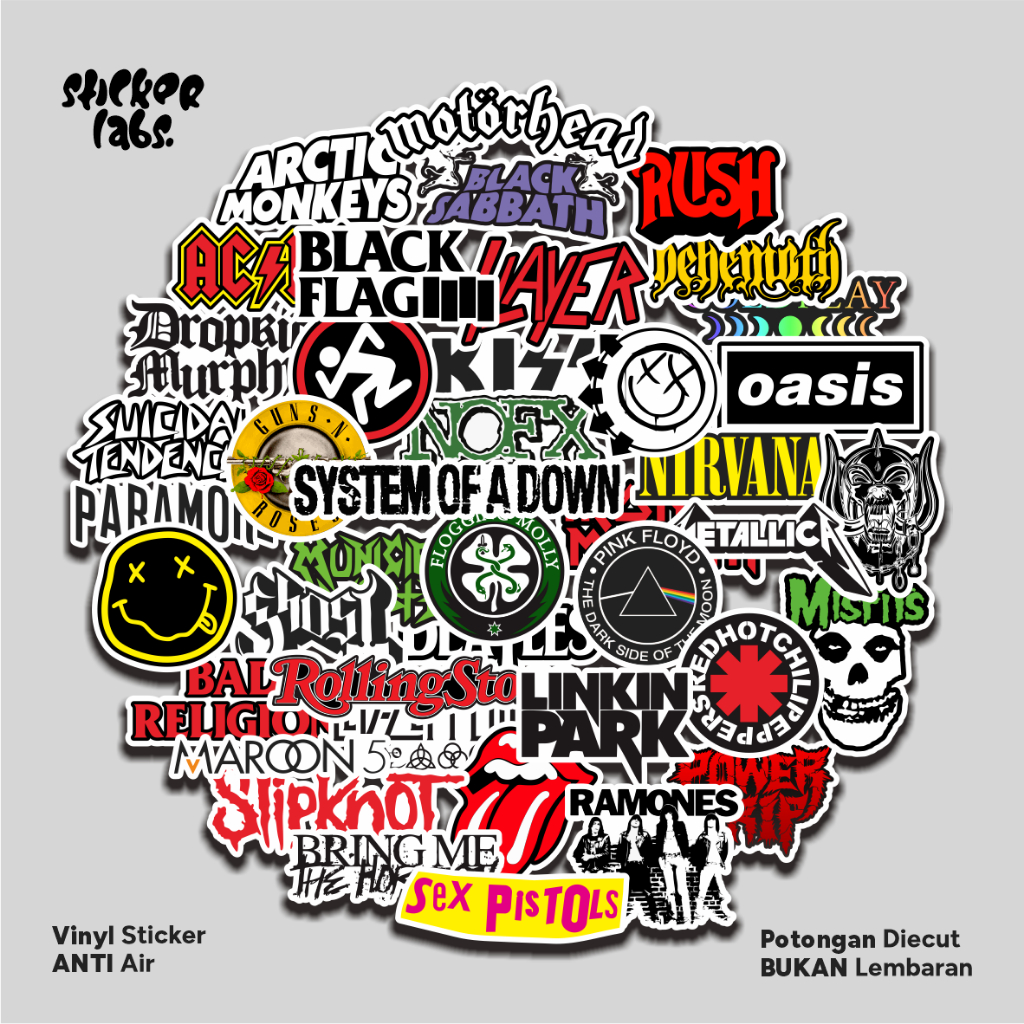 

Stiker Band Sticker Pack Rock Laptop Helm Kulkas Music Tumbler Case Metal Koper Casing Hp Anti Air