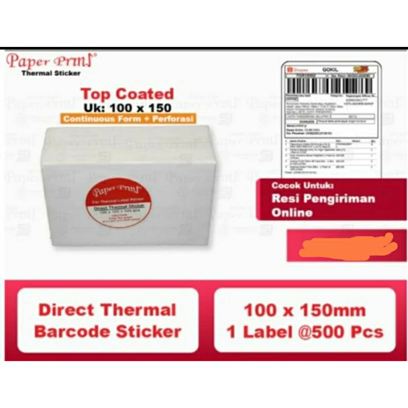 

paperpryns thermal label sticker 100 mm x 150 mm isi per dus 10 rol @ 500 pcs