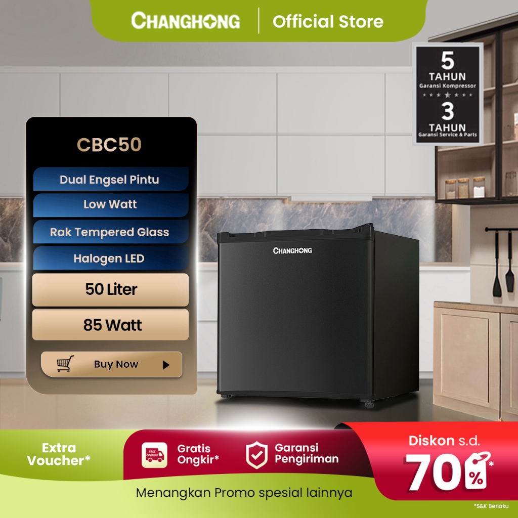 Changhong Kulkas Mini Bar (Refrigerator) Lemari Es Kapasitas 50 Liter  CBC 50 (Semi Auto Defrost) (A