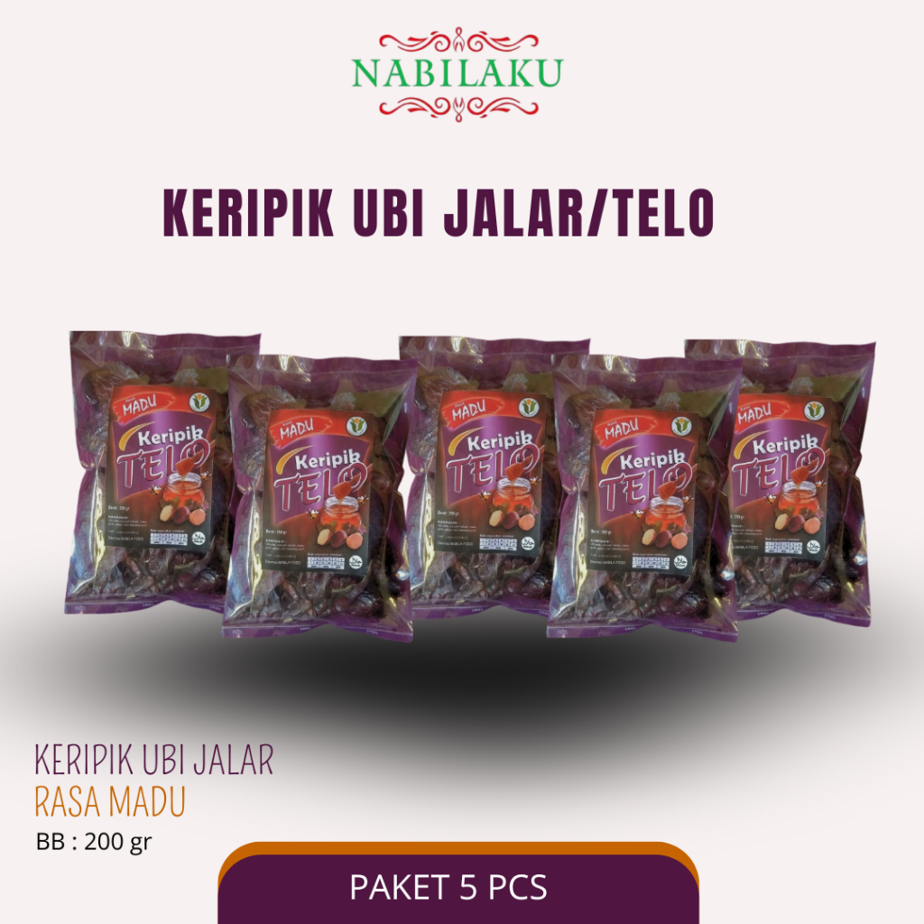

NABILAKU - Snack Cemilan Keripik Kripik Ubi Jalar Telo Rasa Madu 200g - 5 Pcs