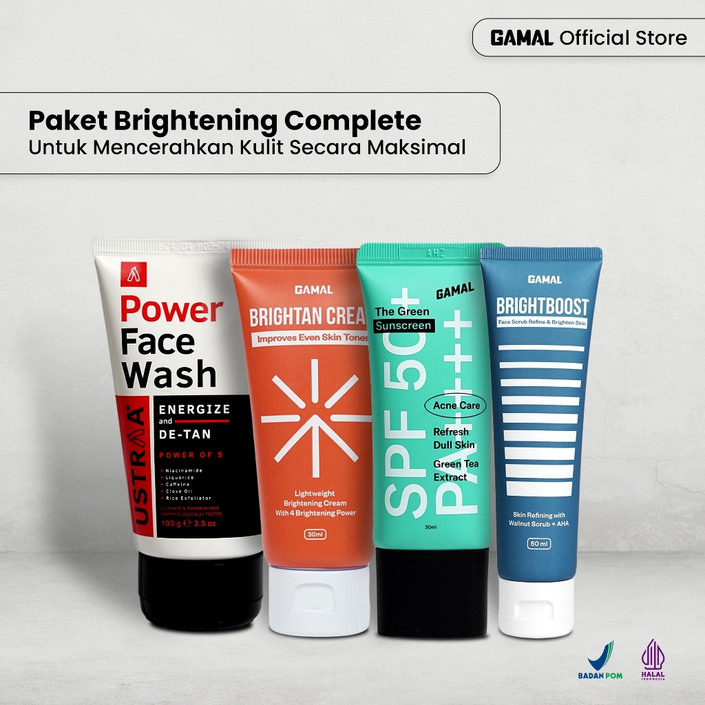 GAMAL | Paket Brightening Complete | Ustraa Power Facewash + Brightan Cream + Brightboost Face Scrub