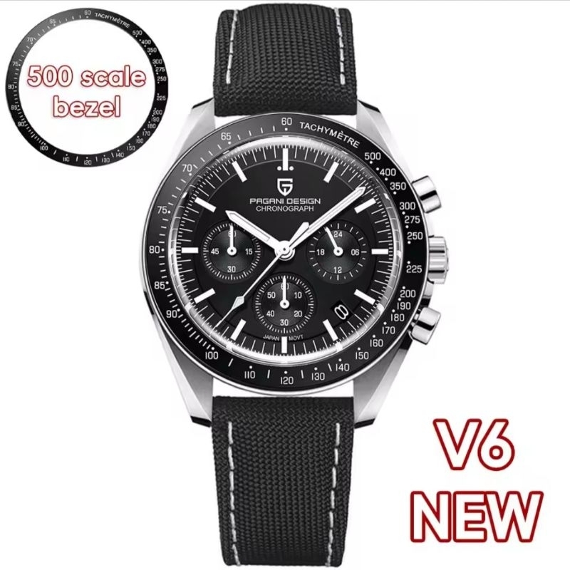 NEW PAGANI DESIGN SPEEDMASTER MECAQUARTZ SEIKO VK63 SAFIR DOME + AR COATING SOLID STEEL 316 L WR 100