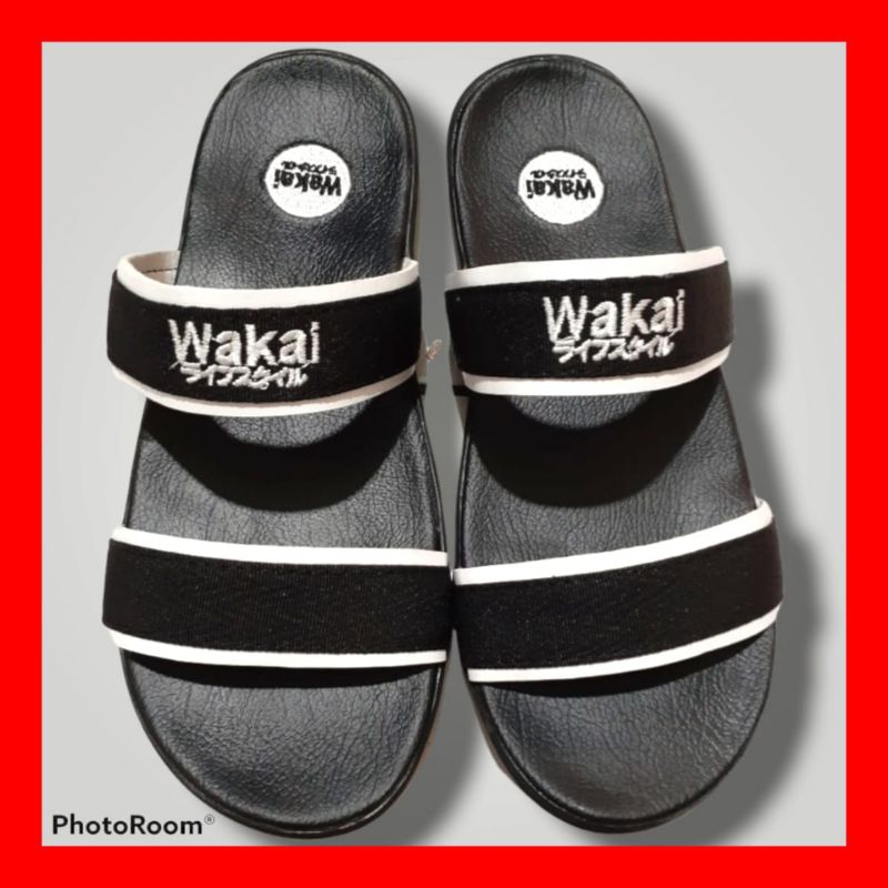 wakai sandal selop sandal pria wanita baru hitam ban dua kalp webing
