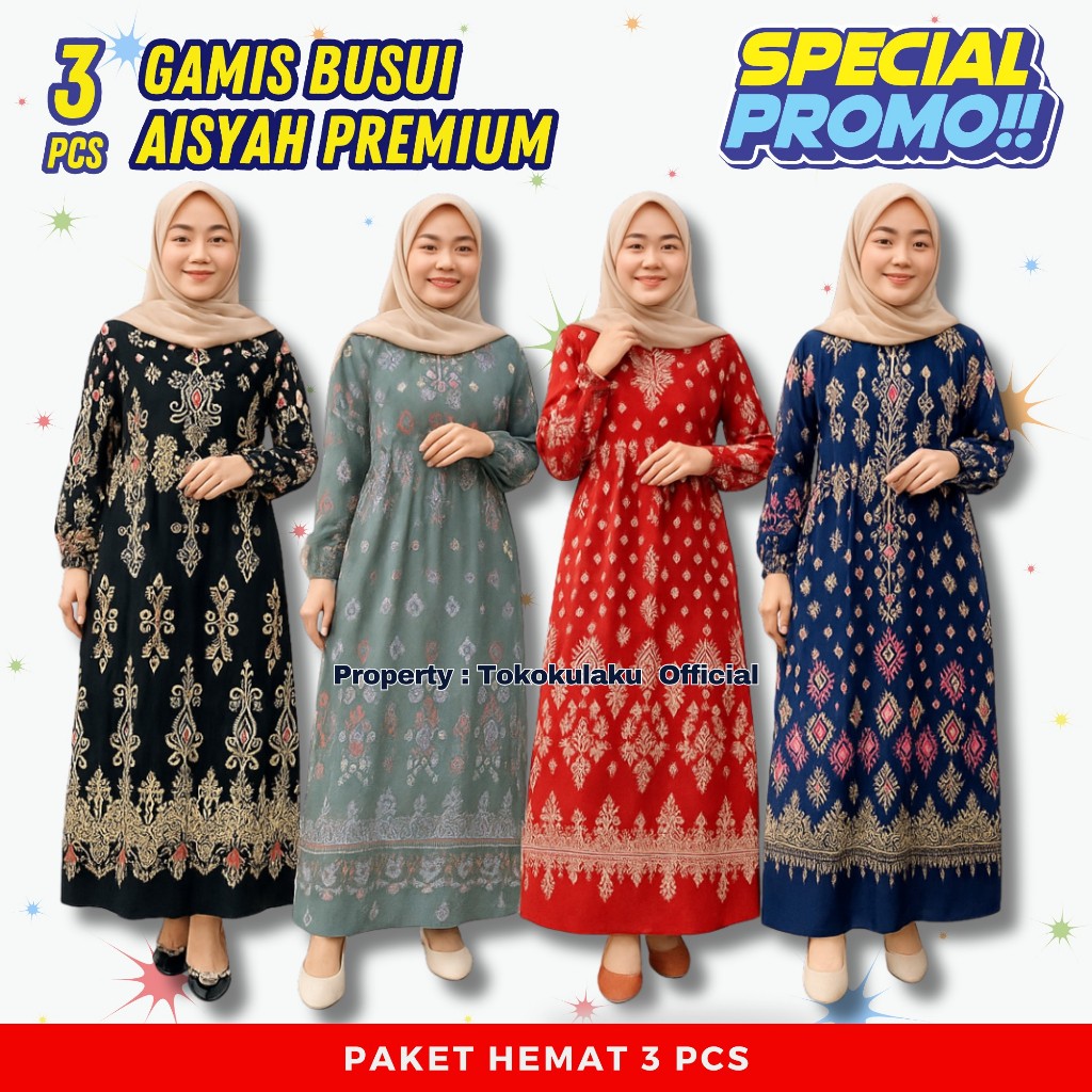 Gamis Aisya Series Jumbo LD 110 – Paket 3 Pcs 100RB | Terbaru & Busui Friendly