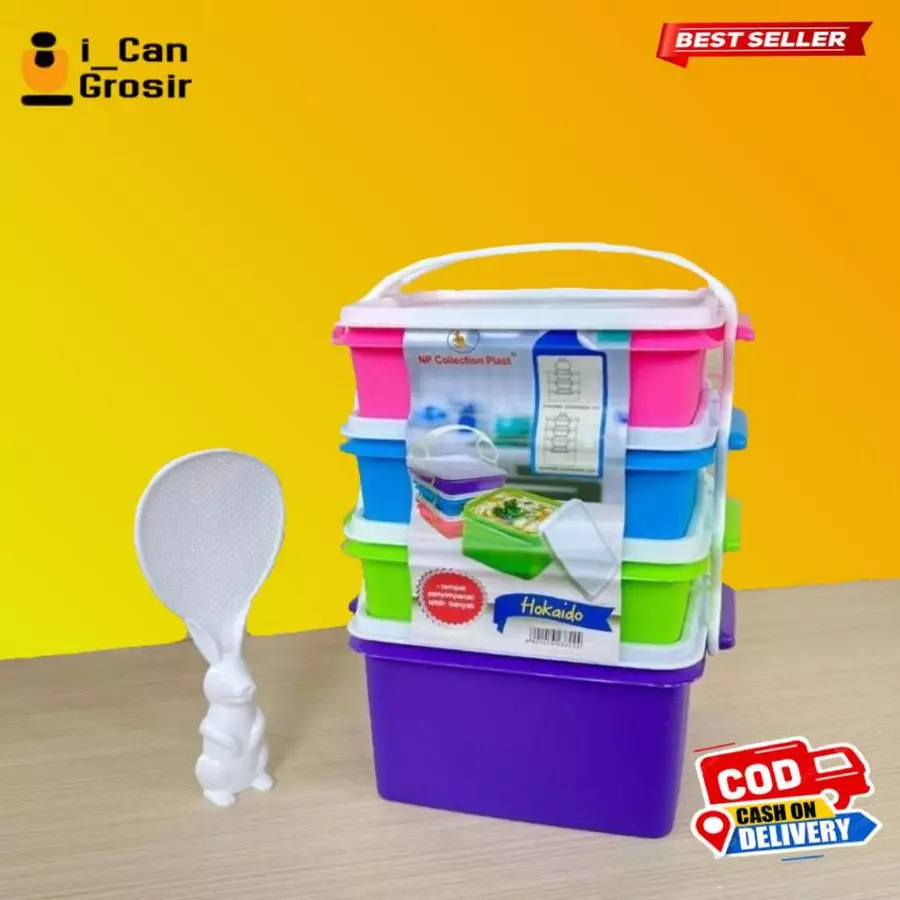 Rantang Plastik Susun 3 HOKAIDO untuk Piknik dan Bekal Kantor