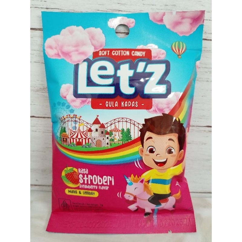 

LET'Z Gula Kapas Soft Cotton Candy Rasa Strawberry Uk 7 gram @ Isi 1 pack isi 10 Pcs Exp Aman