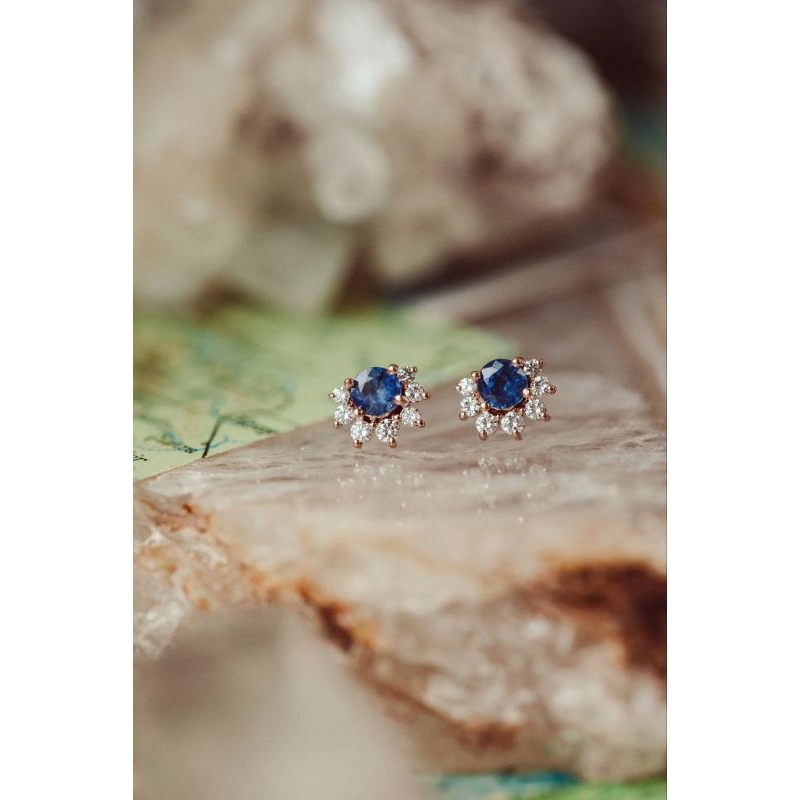 Anting emas wanita permata zircone biru