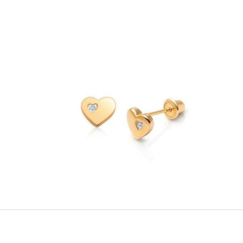 Anting emas wanita model love permata zircone putih