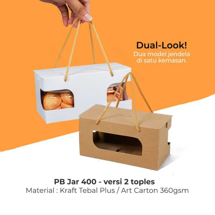 

20 Pcs Dus Tenteng 2 Toples Jar 300-400ml Kardus Packaging Hampers Kue Kering