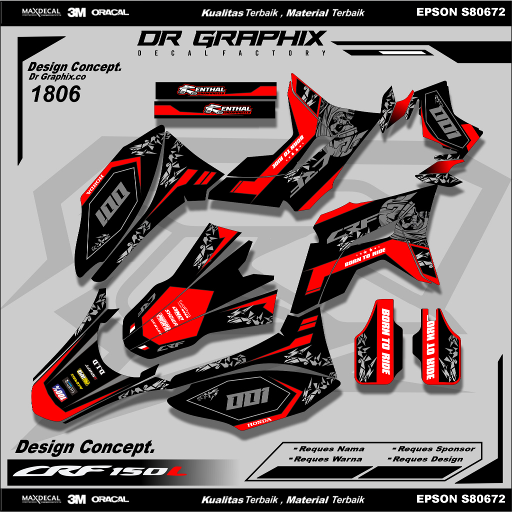Decal Crf 150L Tengkorak Fullbody Keren Bisa Reques Nama Nomor-Decal Stiker Honda Supermoto Militan