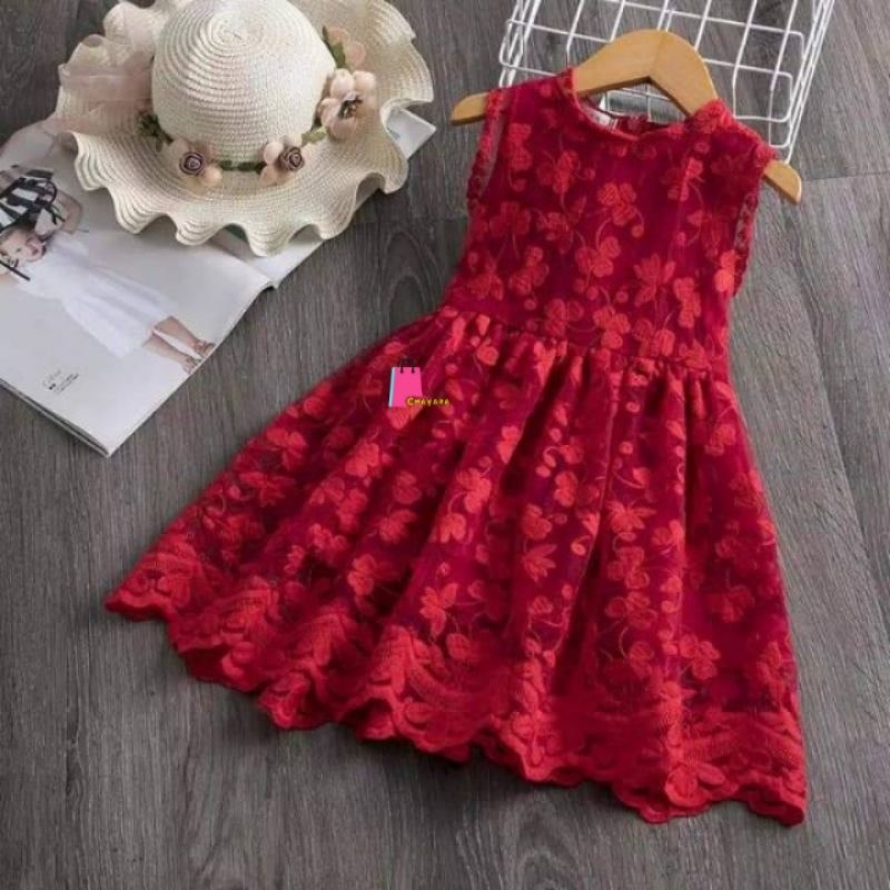 DRESS BRUKAT ANAK TANPA LENGAN/DRESS BRUKAT KETEKAN ANAK USIA 0-2 TAHUN UKURAN XS