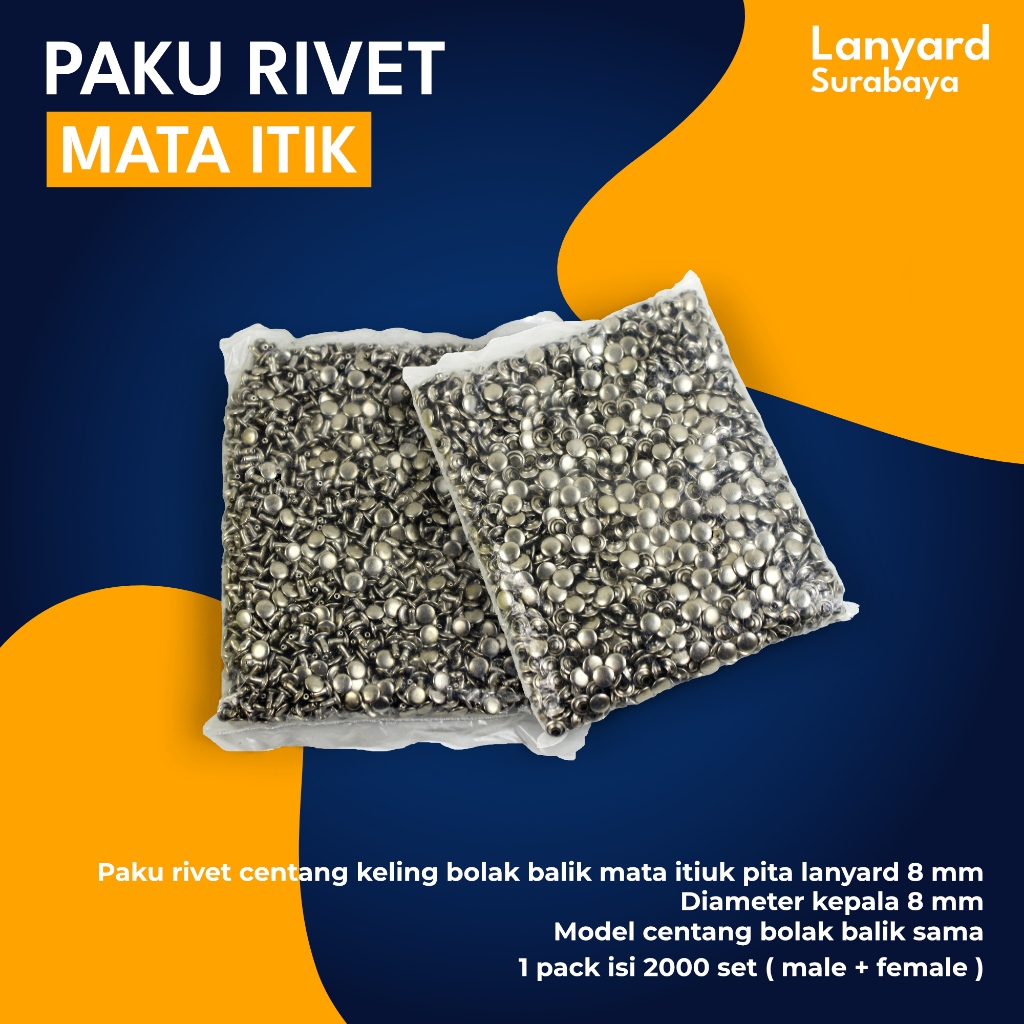 

paku rivet ripet centang keling bolak balik mata itik pita lanyard 8mm