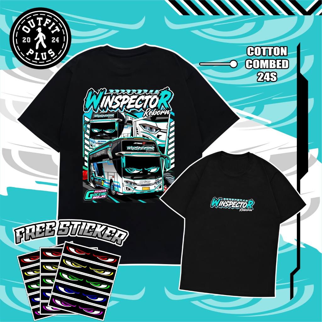 Kaos Bus Mania Winspector Strobo Edition FREE STICKER - Baju Bus Mania Stobo Mata Eye Edition Cotton