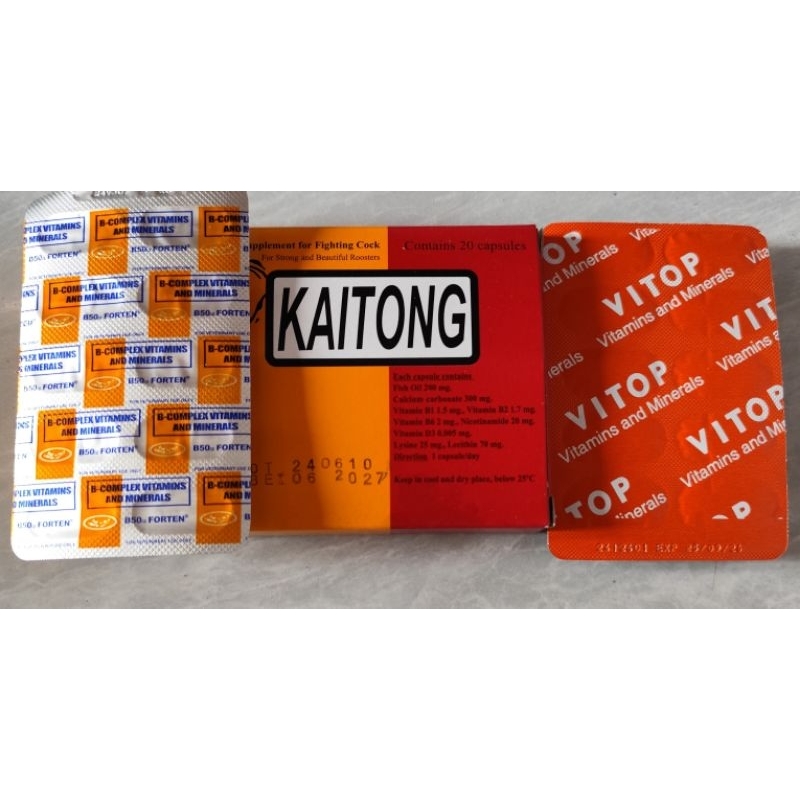 PAKET RAWATAN AYAM B COMPLEX B50 FORTEN PLUS KAITONG PLUS VITOP VITAMIN OBAT AYAM JAGO 10 kapsulan s