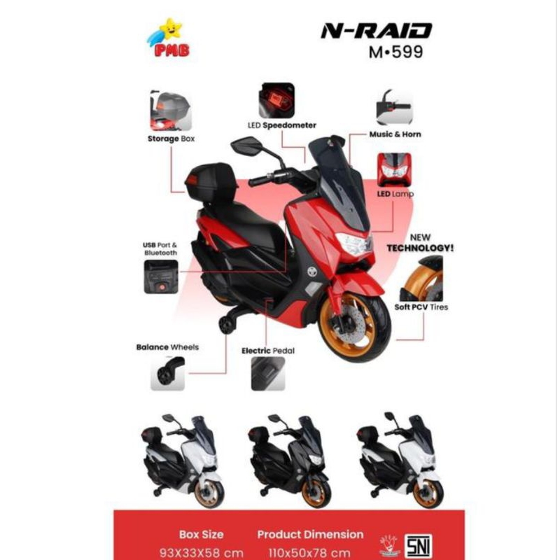 Motor Aki Listrik Nmax Pmb M 599 Raid / M-599 Mainan Anak Raid Sni Scooter