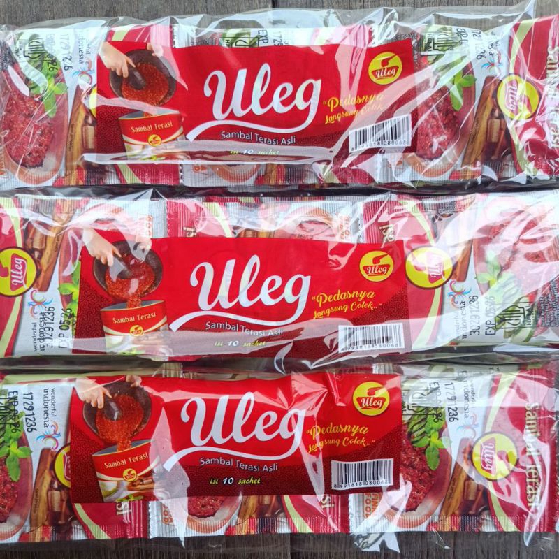 

Uleg sambal terasi finna 18gr/sambal uleg/sambal sachet, 1 renteng isi 10 sachet