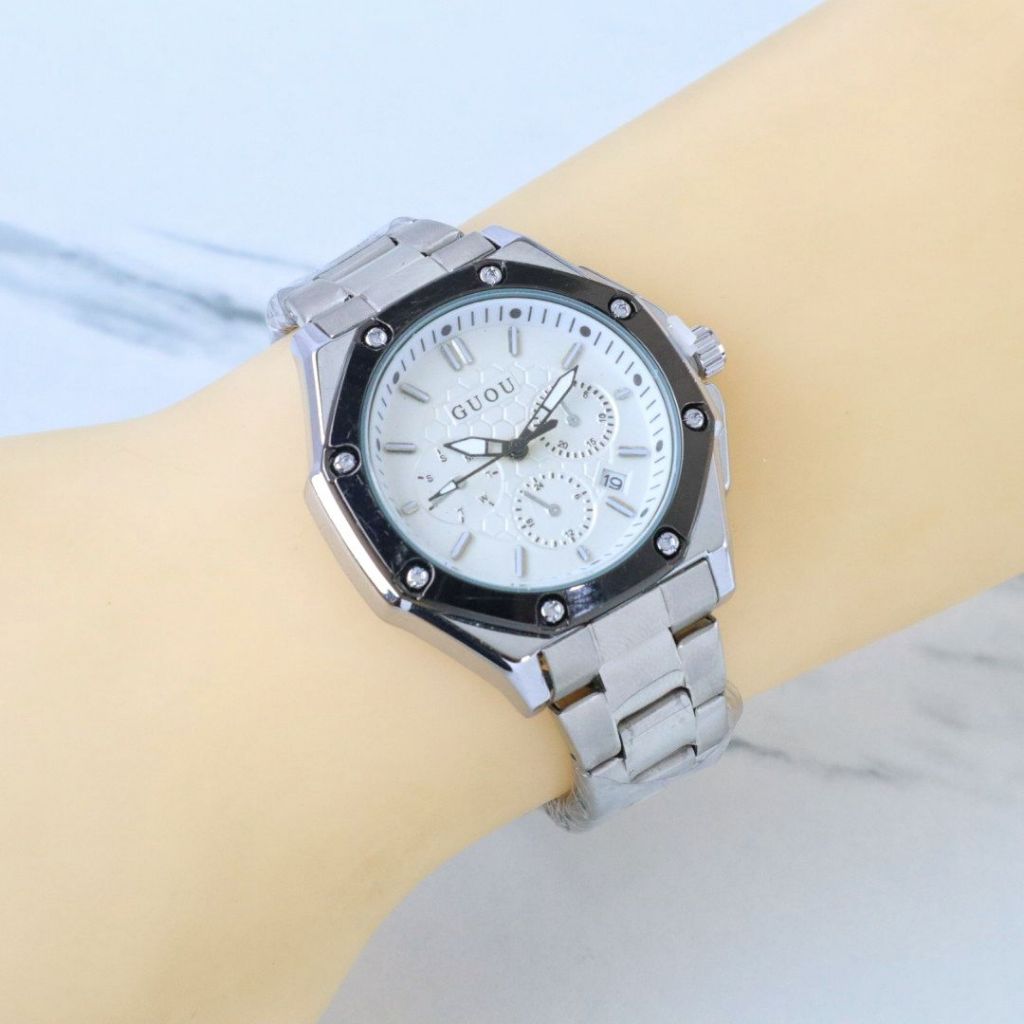 JAM TANGAN ORIGINAL GUOU 5558 WATER CRONO VARIASI TANGGAL AKTIF ELEGANT