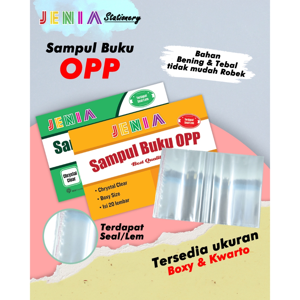 

Sampul Buku Plastik OPP Lem Jenia Boxy / Kwarto