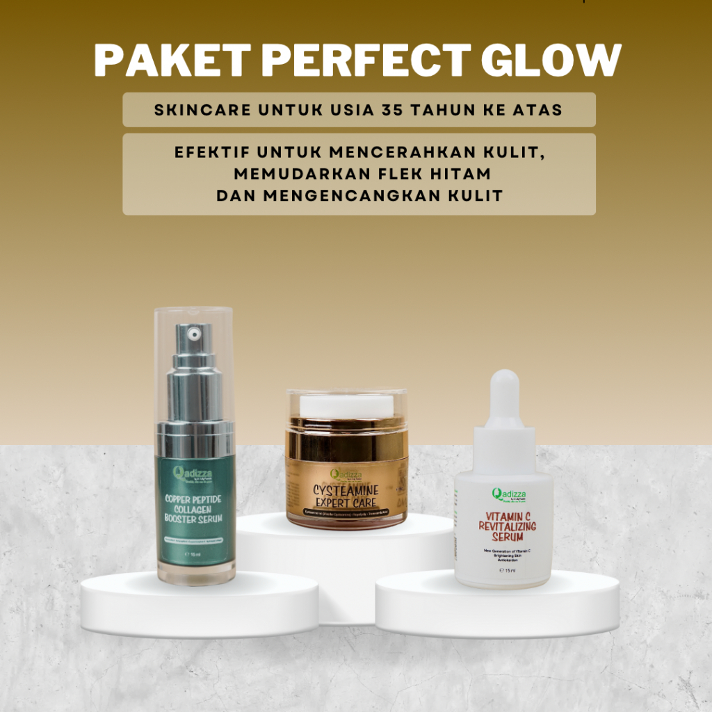 QADIZZA PAKET PERFECT GLOW (CYSTEAMINE GOLD + VITAMIN C SERUM + COPPER PEPTIDE)