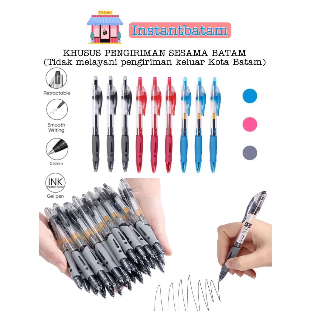 

361 Gel Pen Pulpen Pena Murah Hitam Biru Merah 0.5mm