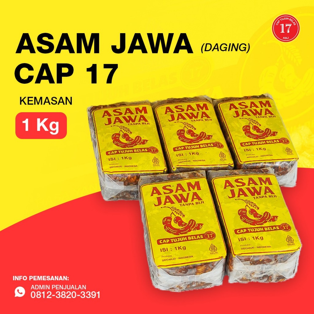

Asam Jawa TANPA BIJI Cap 17 Tujuh Belas 1 kg/ Asem Jawa HALAL P-IRT