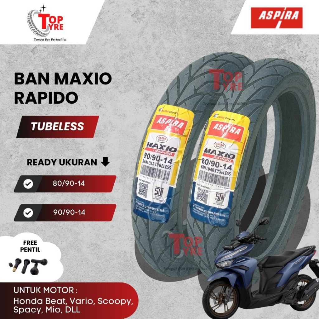BAN ASPIRA RAPIDO 80/90 90/90 ring 14 buat motor mio, beat, vario ban depan belakang sepasang