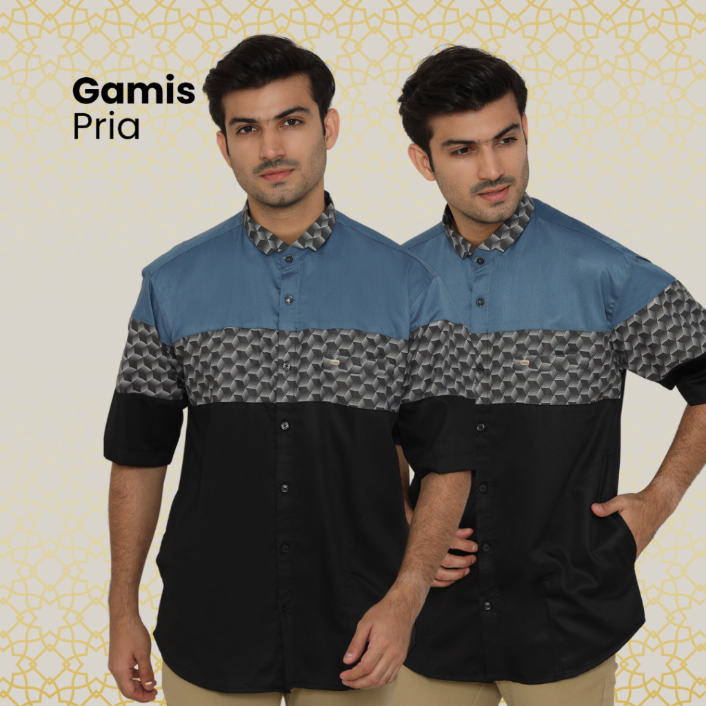 Baju Taqwa Lengan Pendek Motif Kombinasi Polos Busana Muslim Oblong Polos President - Gamis Pria