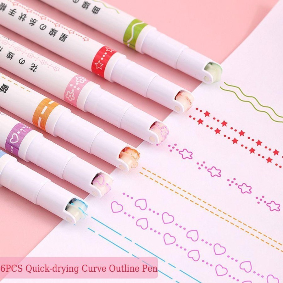 

Pensil Gambar Sutre 6 Pcs Curve Highlighter Pen Art Stationery Office Curve Bulpen Gambar