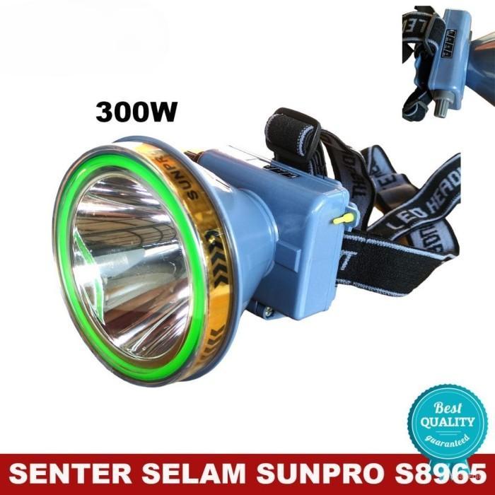 Senter Kepala Selam SUNPRO S-8965 300W Senter Selam Headlamp Super Bright Cahaya Putih Indikator