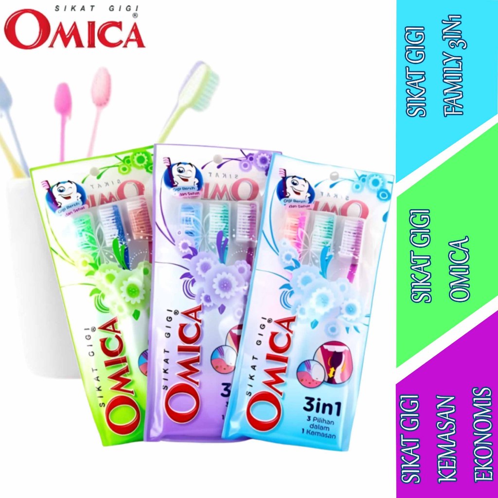 Sikat Gigi Family 3in1 - Sikat Gigi Omica - Sikat Gigi Kemasan Ekonomis - Isi 3pcs
