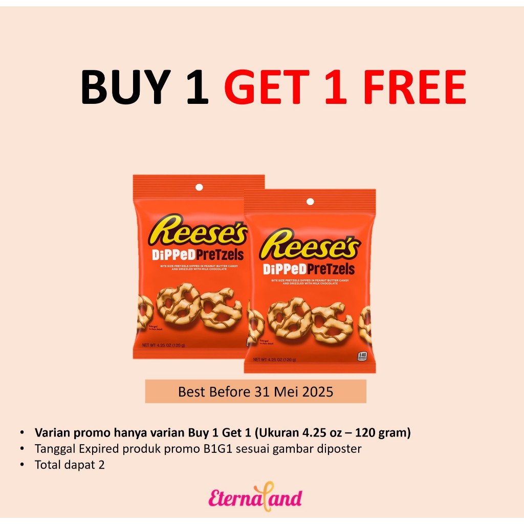 

Reeses Dipped Pretzel Chocolate Candy - cokelat kacang mentega impor USA