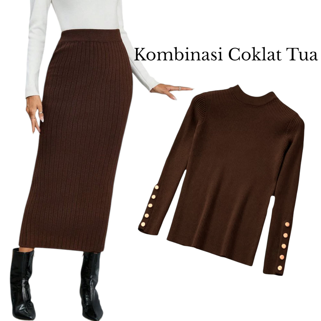 Inarra set Rok span -rajut premium-rok span premium knitskirt-inarra blouse-couple rajut
